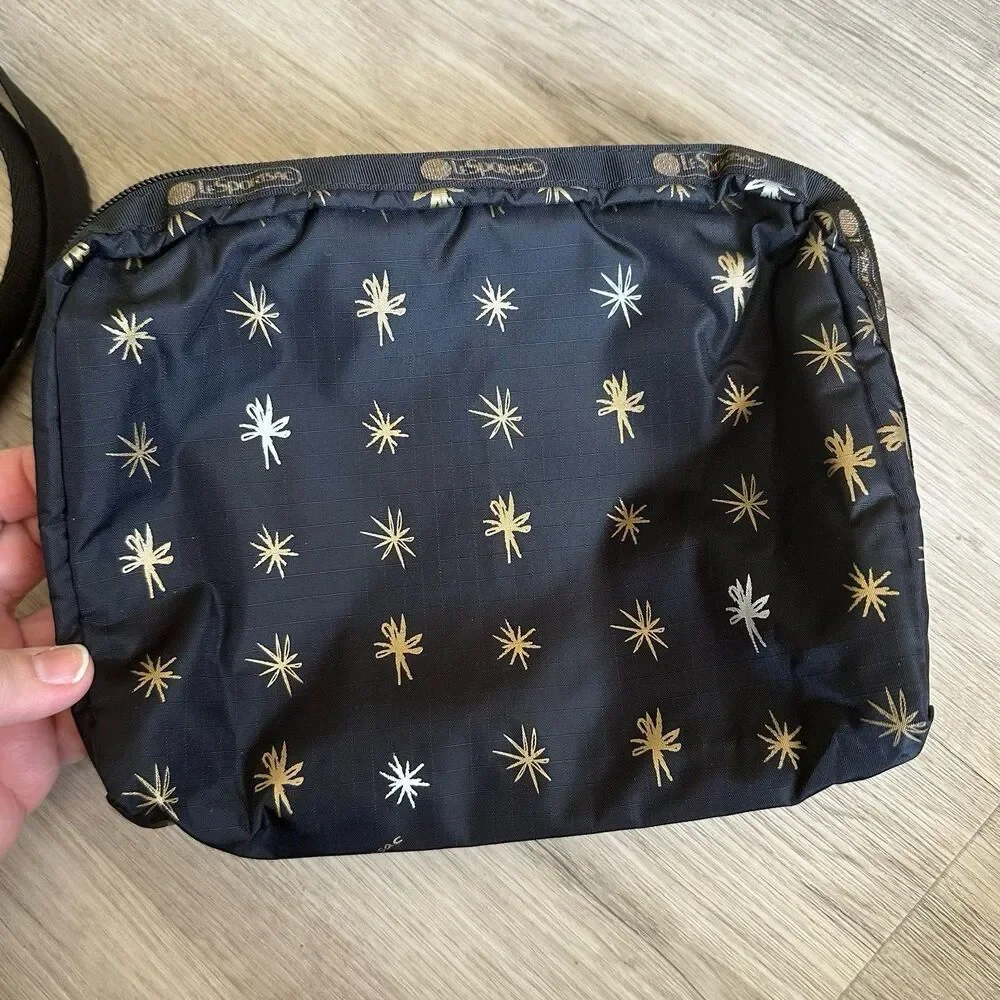 LeSportSac Crossbody Purse & Bag Set Starlet Print Black Metallic Freehand Stars - Picture 7 of 10